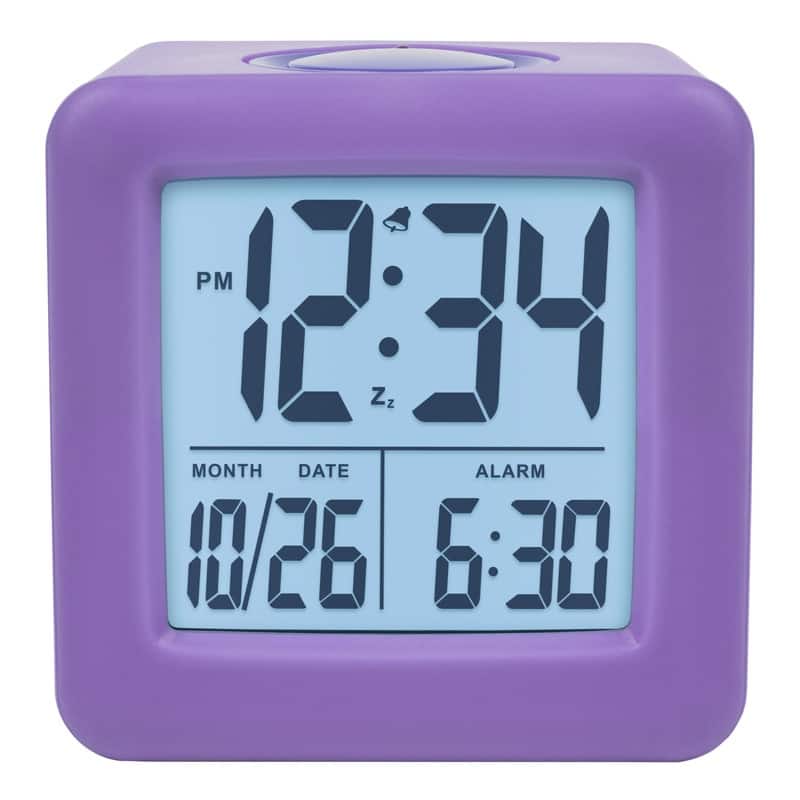 Equity by La Crosse Purple Soft Cube LCD Alarm Clock with Smart Light