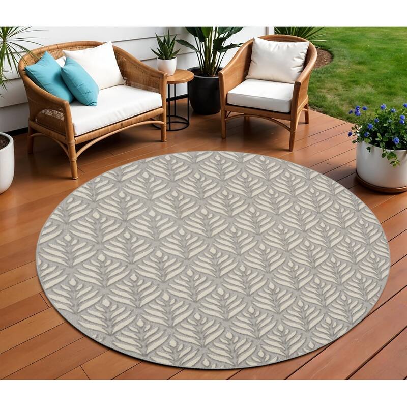 Alrisi Garden-Inspired Color-Lock Technology Current & Stylish Round Outdoor Rug - 8' Round - 8' Round - Grey
