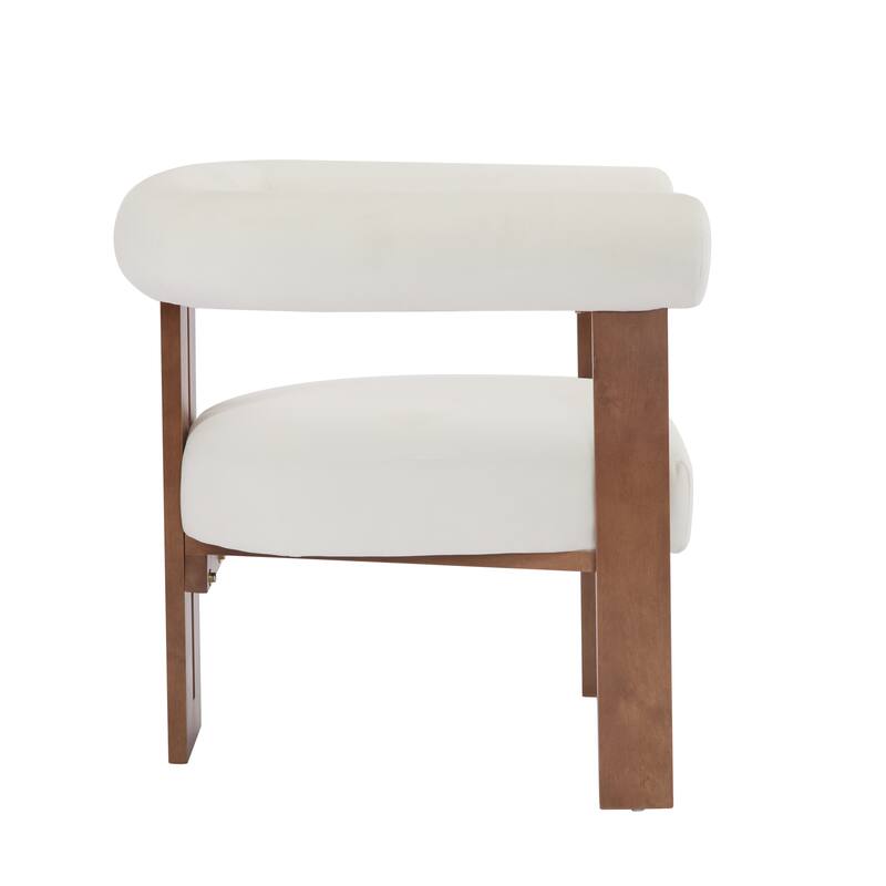 Roomfitters Modern Upholstered Round Arm Accent Chair with Wood Frame,