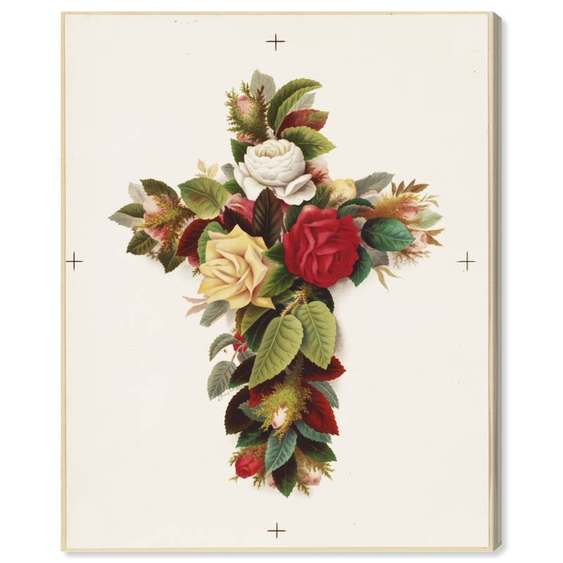 Wynwood Studio Canvas Floral and Botanical Olive E Whitney - Cross of Roses Green and Traditional Wall Art Canvas Print