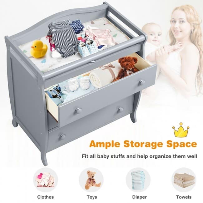 Baby Changing Table Infant Diaper with 3 Drawers and Safety Belt-Brown - 35.5" x 23" x 39" (L x W x H)