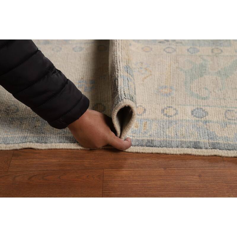 Vegetable Dye Oushak Turkish Rug Hand-Knotted Grey Wool Carpet - 9'2" x 11'10"
