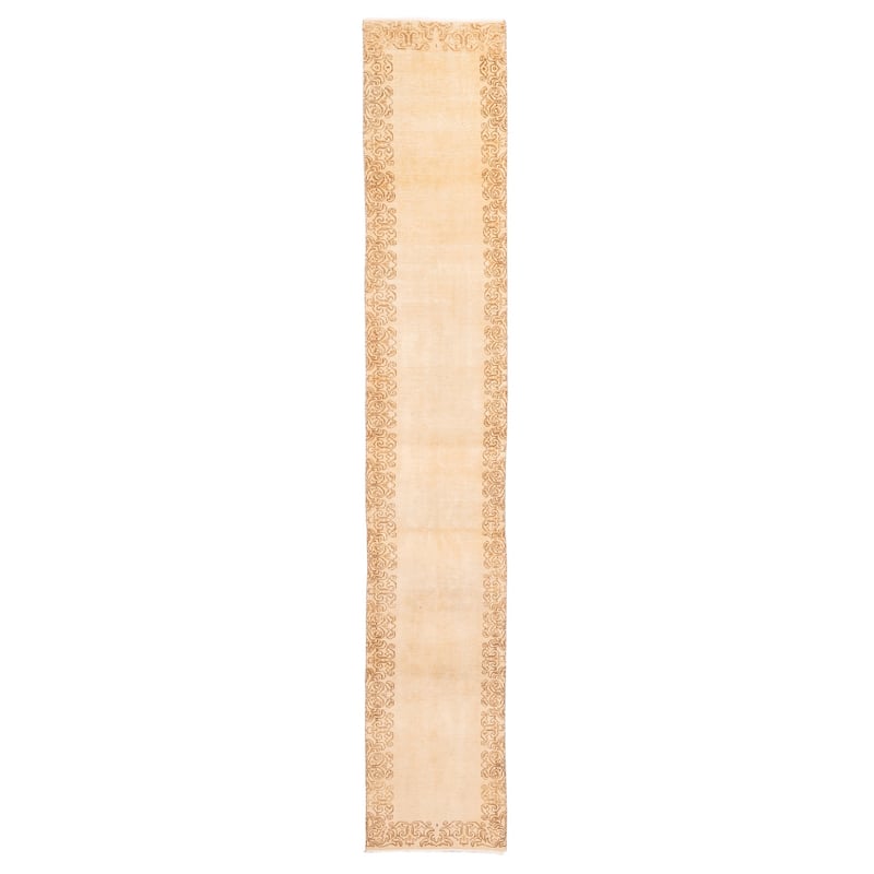 ECARPETGALLERY Hand-knotted Antalya Vintage Cream Wool Rug - 2'5 x 15'7