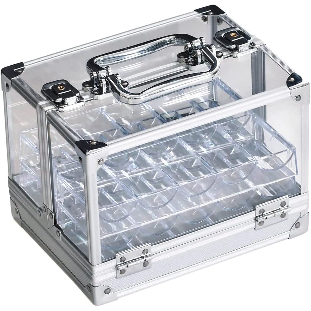 GSE™ 600pcs Aluminum Poker Chip Cases, 600ct Acrylic Poker Chips Carrier with 6 Poker Chip Trays - Clear