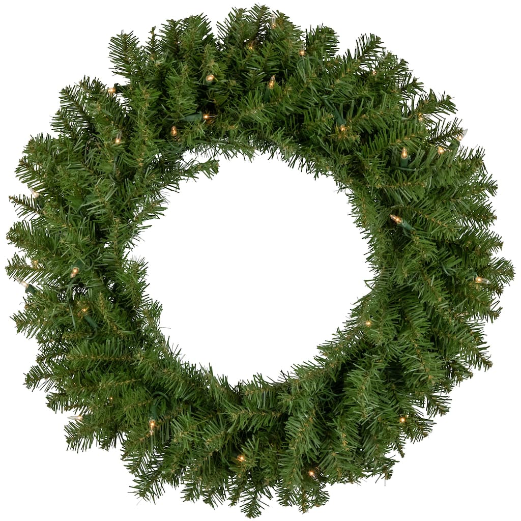 Pre-Lit LED Rockwood Pine Artificial Christmas Wreath 24-Inch Warm White Lights - 24"