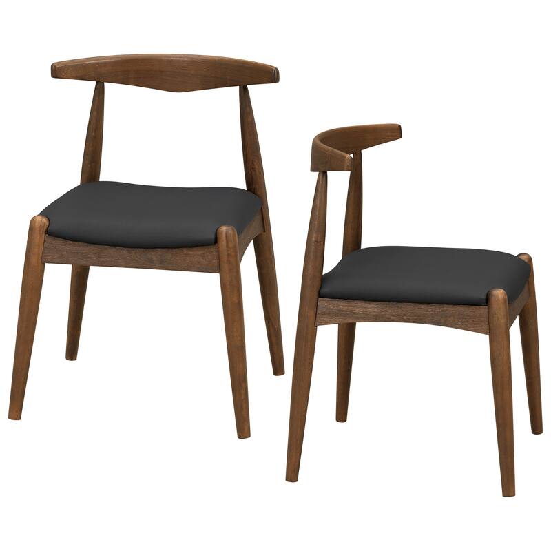 Set of 2 Rubberwood Dining Chairs, Ergonomic Backrest & Faux Leather Upholstery