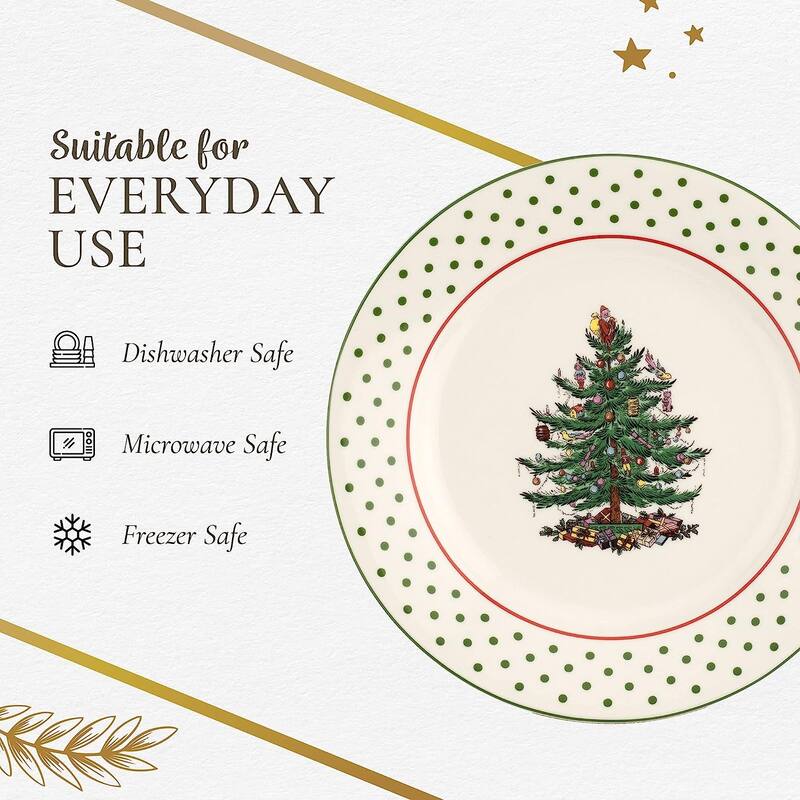 Spode Set of 4 Christmas Tree Polka Dessert Plates