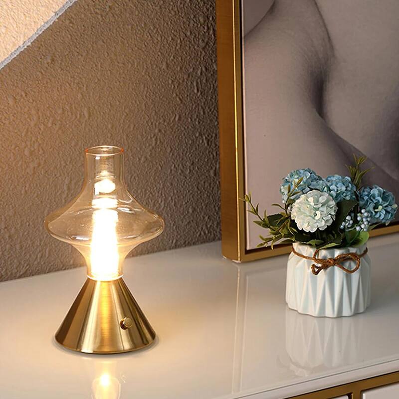 Built-In Battery Mushroom Glass Desk Lamp Rechargeable Integrated LED Bedside Table Lamp