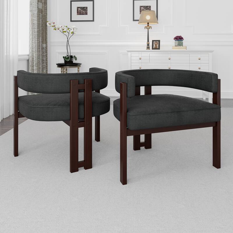 Set of 2 Modern Accent Chair Teddy Upholstered Armchair with Open Back 3 Legs Barrel Dining Chair Comfy Side Chair