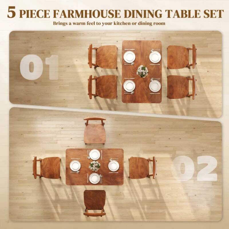 5-Piece Dining Set, 43.3" Rustic Wooden Rectangular Dining Table and 4 Chairs