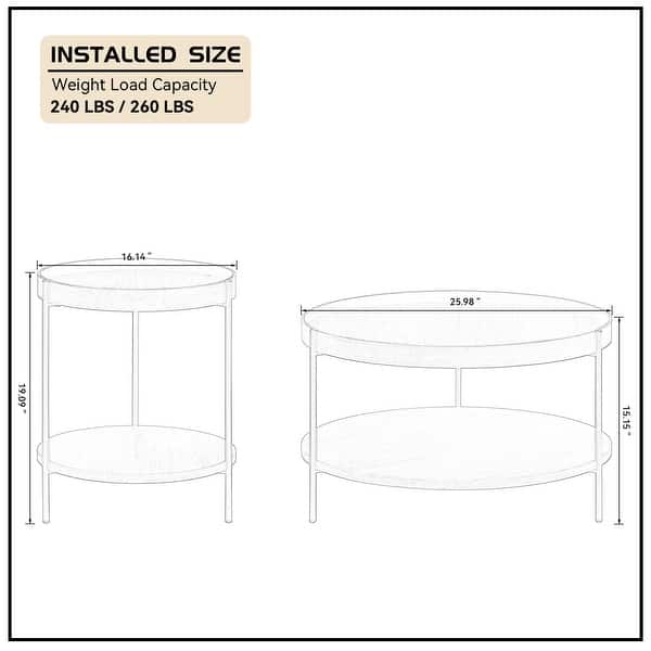 Set of 2 Modern 2 Tier Round Nesting Storage Coffee Table Set for ...