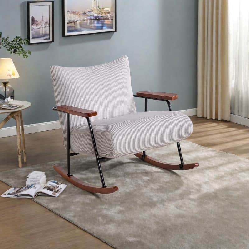 Fabric & Metal Modern Rocking Accent Chair with High-Density Foam Cushion and 300lb Weight Capacity - Grey