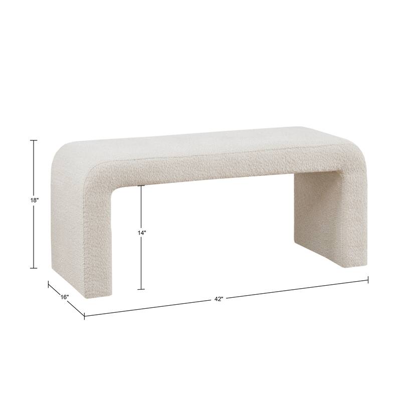 Roomfitters 42-Inch Boucle Upholstered Bench, Modern Minimalist Curved Waterfall Entryway and End of Bed Seating, Cream