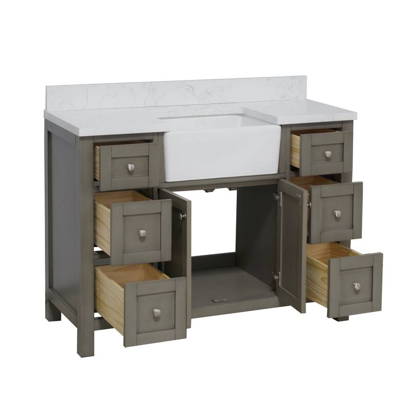 KitchenBathCollection Yorkshire 48" Farmhouse Bathroom Vanity with Engineered Marble Top