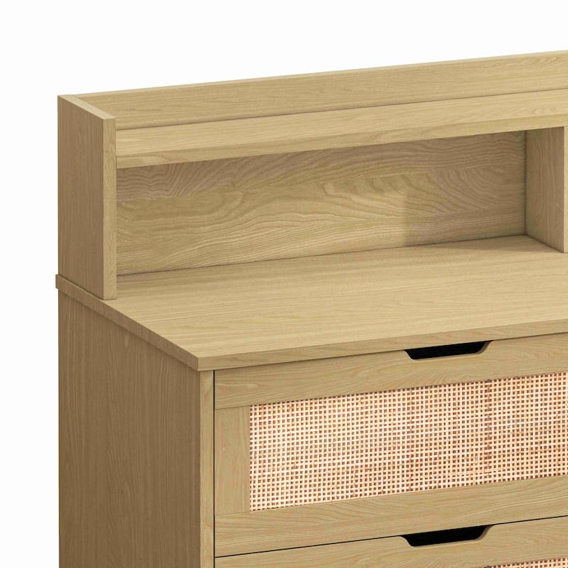 43.31"6-Drawers Rattan Storage Cabinet Rattan Drawer with LED Lights and Power Outlet