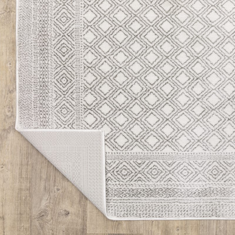 Style Haven Marciana Two-Tone Diamond Panel White/ Grey Power Loom Rug-