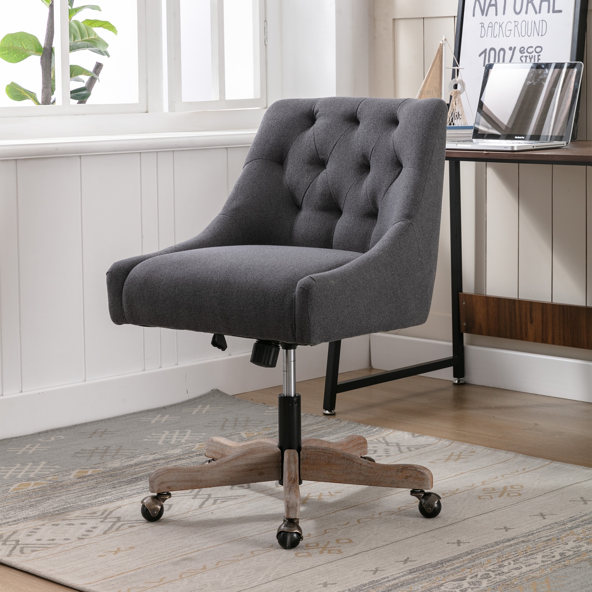 Upholstered Swivel Desk Chair Fabric Tufted Accent Chair