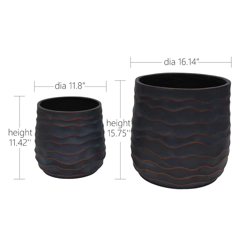 Large Round Planters Set of 2 (16.14"x15.75" & 11.8" x11.42") - Lightweight Plant Pot -Concrete Planter Pots with Drainage Hole