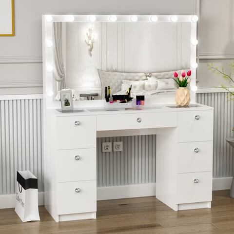 Boahaus Yara Lighted Vanity with Glass Top (White)