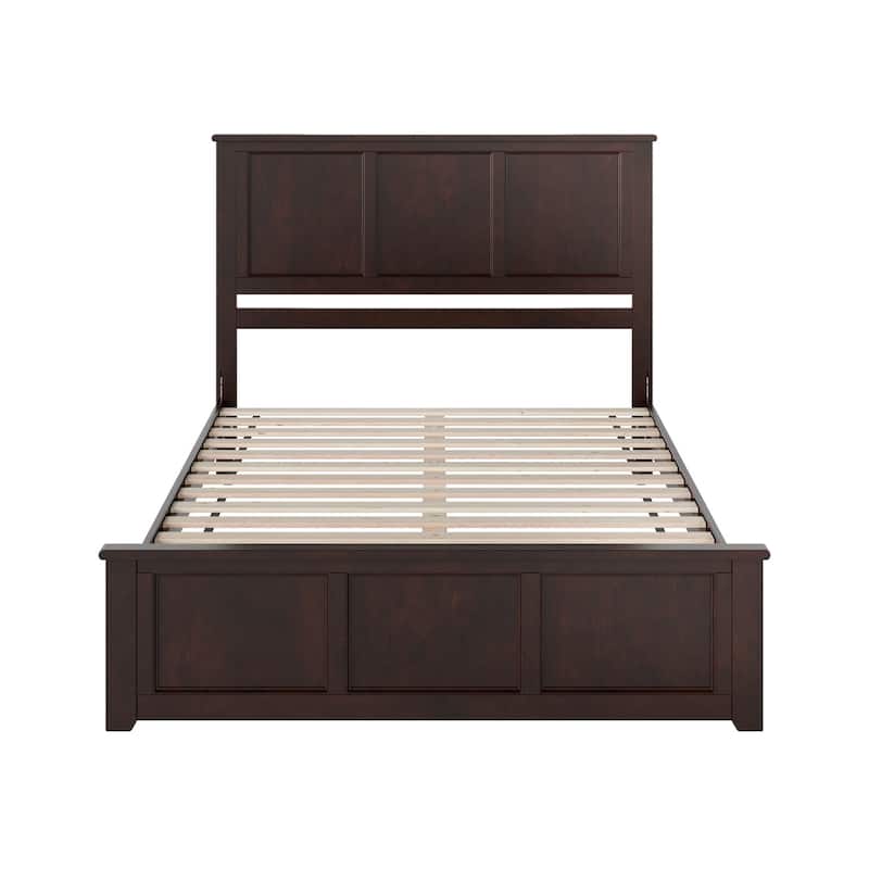 Low Profile Platform Bed - Solid Wood Frame & Footboard - USB Ports - Espresso Finish - 82" L x 63" W