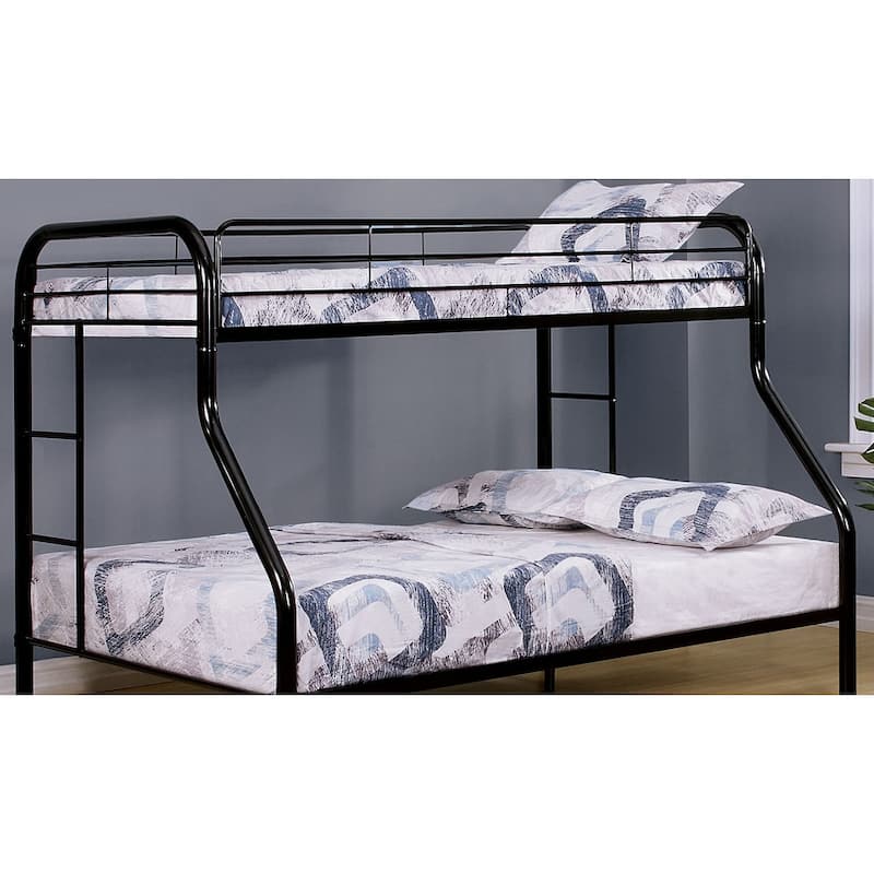 Contemporary Twin Over Full Metal Bunk Bed with Angled Ladder, Black