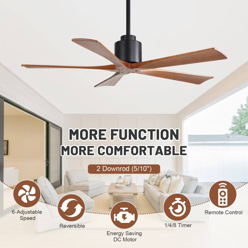 Sofucor 52Inch Solid wood Ceiling Fans with Remote,without Light 5 Blades DC Motor Mid Century Modern - 52 Inches