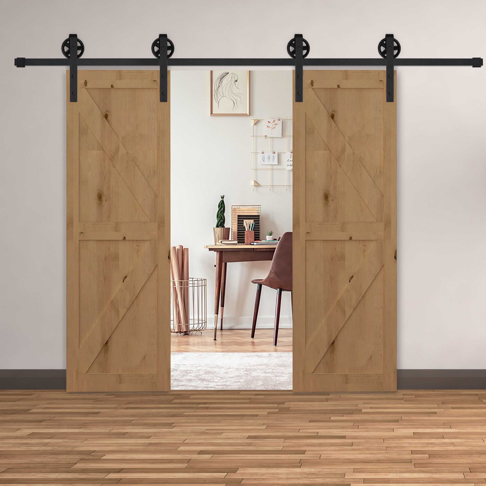 Shop Homcom 6 6ft Carbon Steel Sliding Barn Door Kits Hardware Closet Set Track System For Double Wooden Door Industrial Roller Overstock 31984957