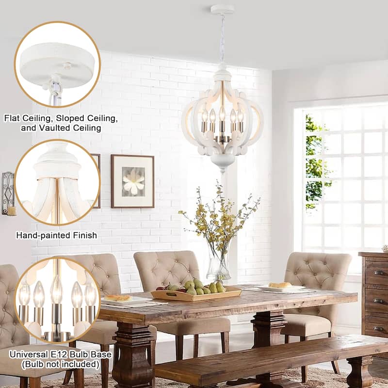 5-Light Country Wood Chandelier Light Fixture for Kitchen Island Dining Room