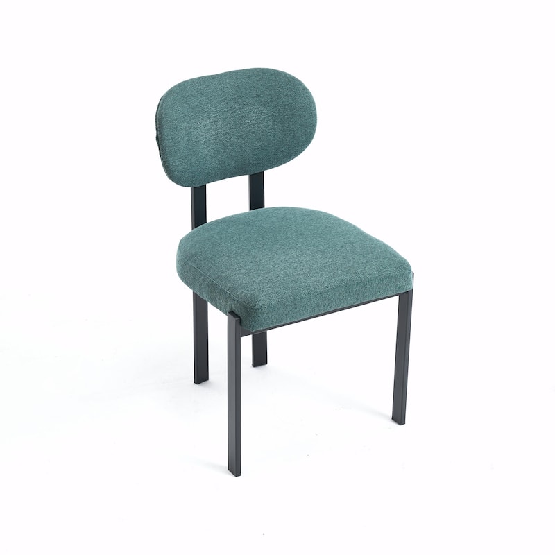 Mid-Century Upholstered Boucle Kitchen Dining Chairs with Black Metal Legs，Set of 2