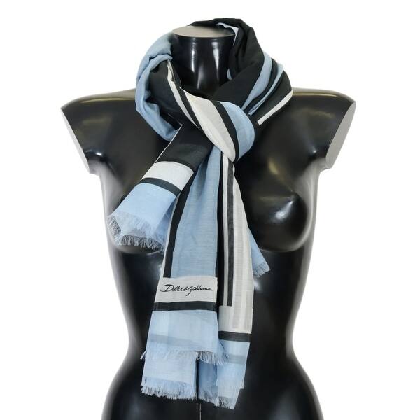 Shop Dolce Gabbana Blue White Striped Cotton Silk Women S Scarf