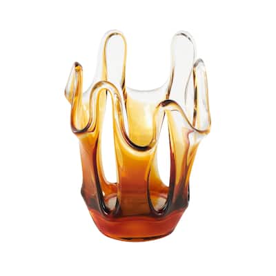 Glass Abstract Ombre Vase with Wavy Oval Cutouts - Orange - Roche River Decor - 8"W x 9"L x 12"H