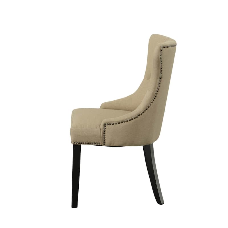Armless Upholstered Tufted Back Dining Chair - 35" - Cream - Set of 2