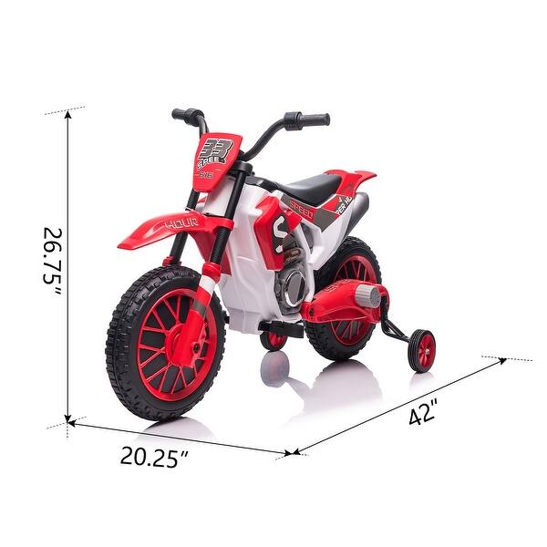 dimension image slide 1 of 3, 12V Kids Motorcycle Ride-On with Durable Build, Training Wheels, and Comfortable Seating for Ages 3-6