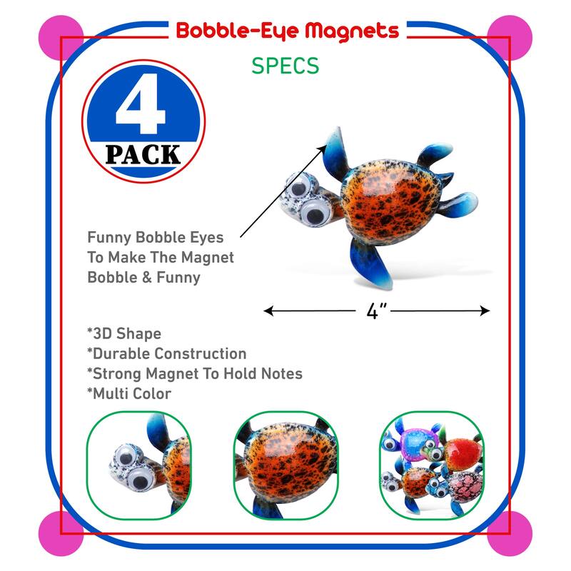 CoTa Global Sea Turtle Refrigerator Bobble-Eye Magnets Set of 4