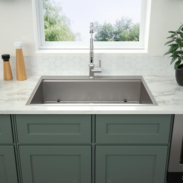 30x22 Kitchen Sink Topmount Ledge Workstation - Overstock ...