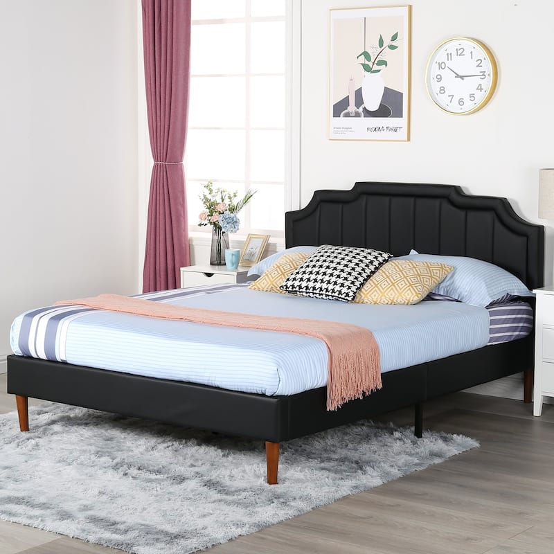 VECELO Black Faux Leather Upholstered Platform Bed- Just Have Full Size Bed