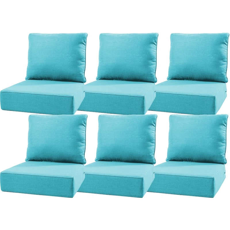 Luxury 6" Outdoor Cushions for Patio Furniture, 24x24x6 Cushion Set, Fade Resistant Replacement Cushions with Removable Cover - Pale Blue - 6 Set