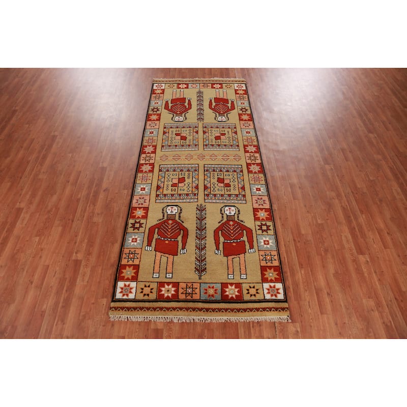 Hand Knotted Oriental 100% Wool Carpet Traditional Tribal Yellow & Gold Heriz (serapi) Runner Rug - 10' 0'' X 4' 1''