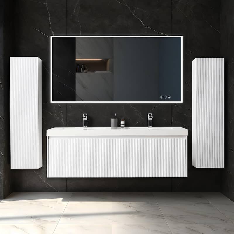 Blossom Positano 60" Floating Double Sink Vanity with Side Cabinets - Matte White