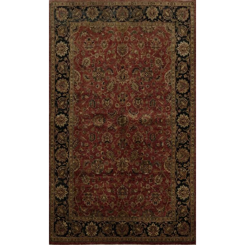 Hand Knotted Oriental 100% Wool Carpet Traditional Geometric Red Peshawar Area Rug - 9' 0'' X 6' 0''