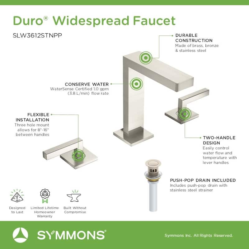Symmons SLW3612PP Duro 1.0 GPM Widespread Dual Handle Bathroom Faucet