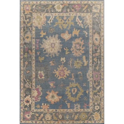 Hand Knotted Oriental 100% Wool Carpet Transitional All-Over Navy Blue & Blues Oushak Area Rug - 14' 0'' X 9' 11''