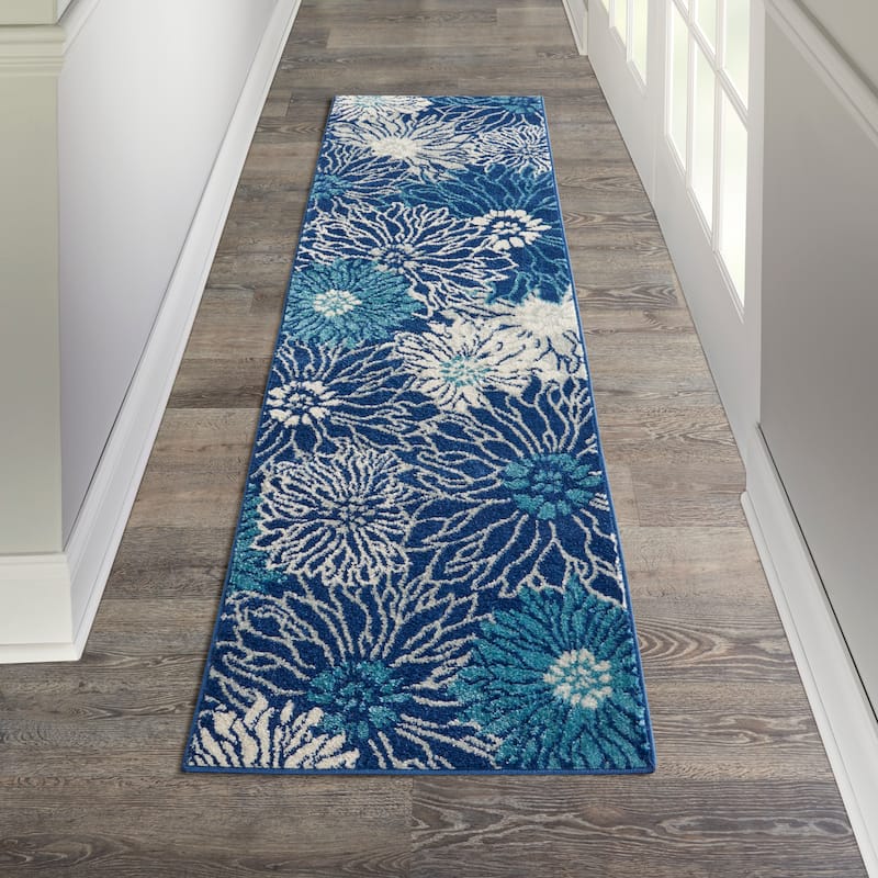 Nourison Passion Abstract Modern Floral Area Rug - 2' 2" x 10' - Navy/Ivory