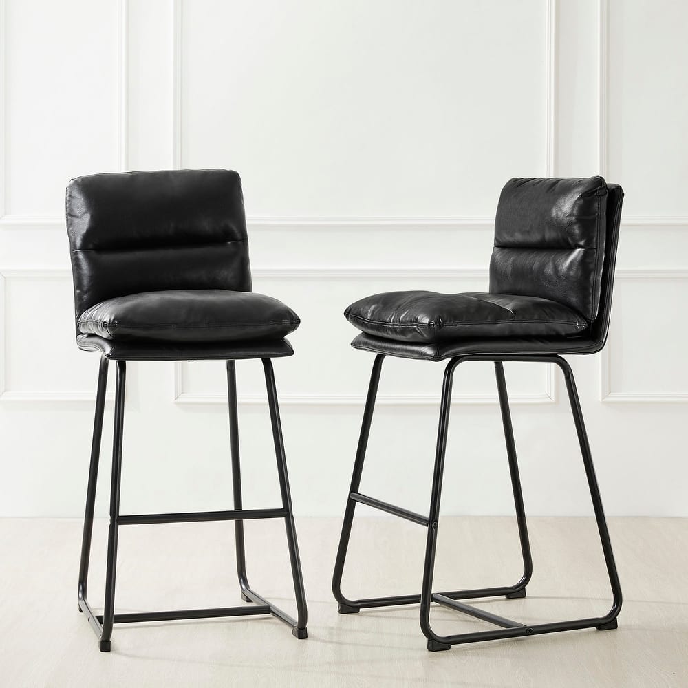Glitzhome Set of 2 Modern Faux Leather Soft Springy Metal Legs Counter or Bar Stools