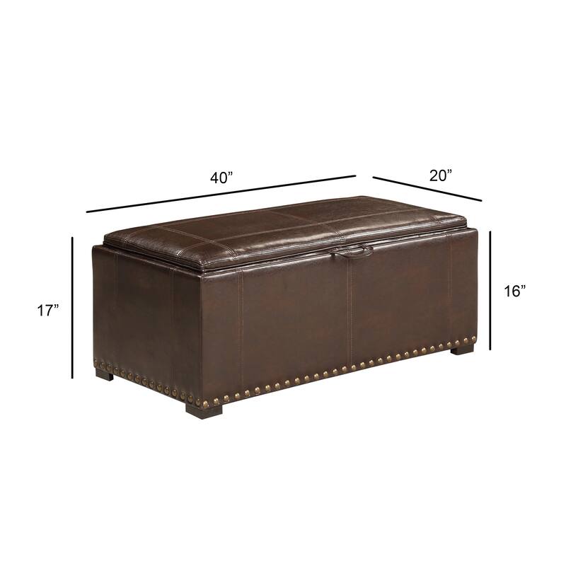 Leather Nailhead Storage Ottoman Bench Cube Set