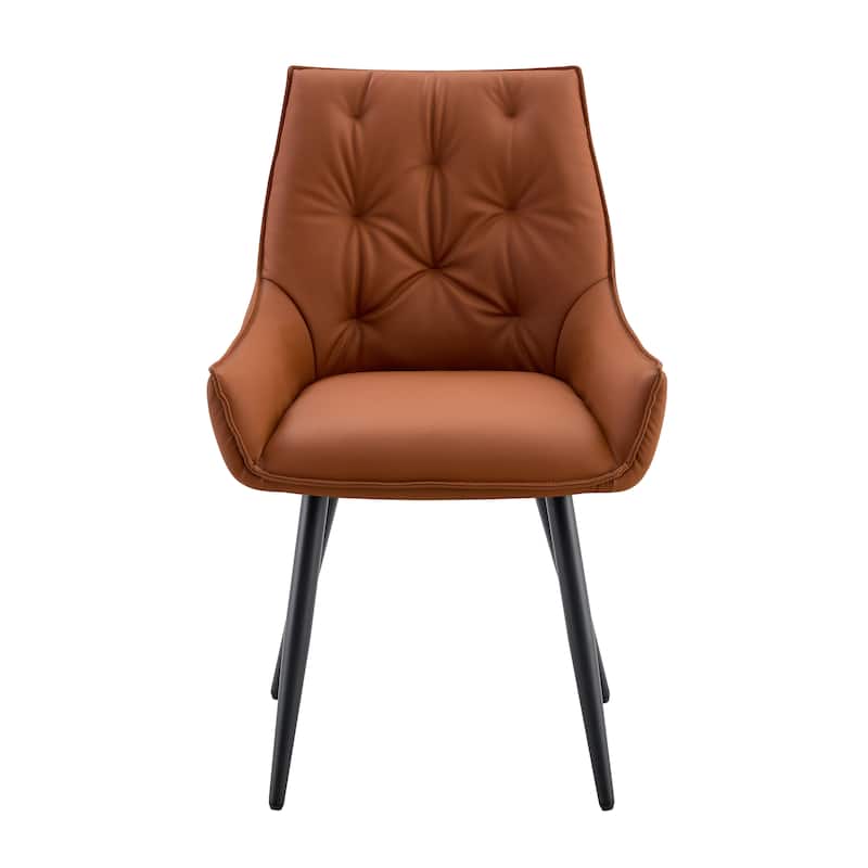 Faux Leather Dining Chairs Set of 4, Modern Upholstered Side Chairs with Gold Mesh Accents and Metal Legs