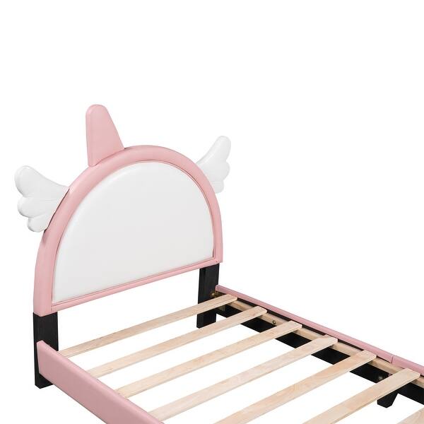 slide 2 of 10, Cute Unicorn Shape Twin size Upholstered Bed for for Kids, Girls Pink