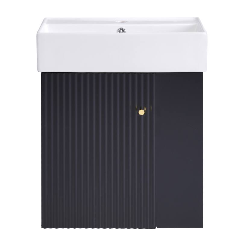 Roomfitters Modern 21.6" Floating Bathroom Vanity with Ceramic Sink, Soft-Close Door and Open Side Storage