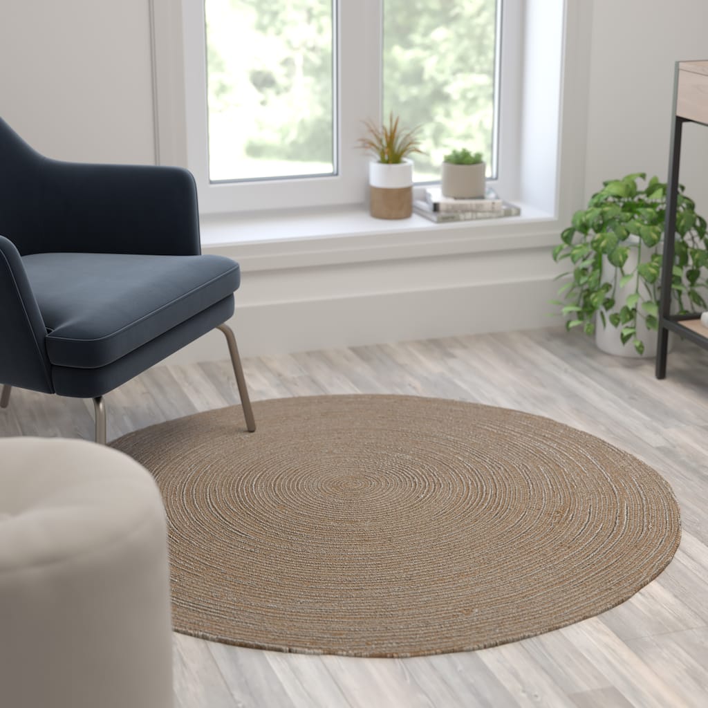 Round Braided Design Jute and Polyester Blend Indoor Area Rug - 4 Foot - 4' Round