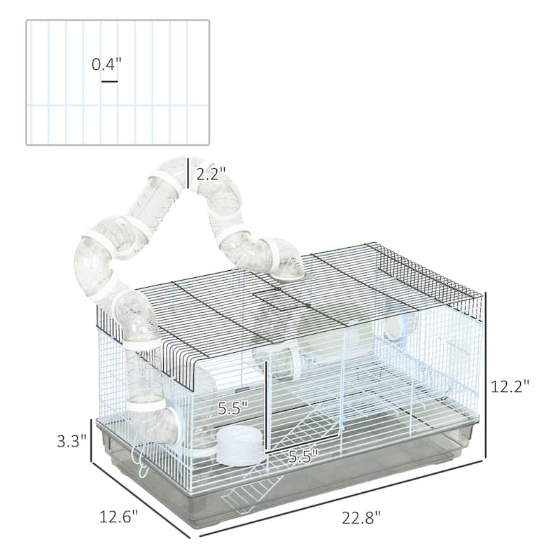 Hamster Cage with Tubes, Running Wheel, Ramp and Play Hut - 22.8" L x 12.6" W x 12.2" H